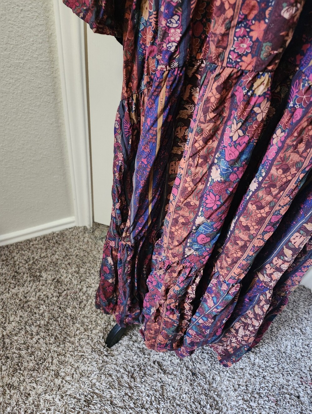 Natural Life Bohemian Floral Tiered Maxi Dress - Burgundy Multi Xxl - Picture 8 of 16